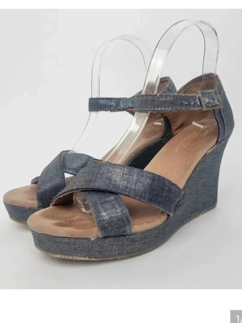 Toms Dark Denim Blue Wedge Sandals with Ankle Strap